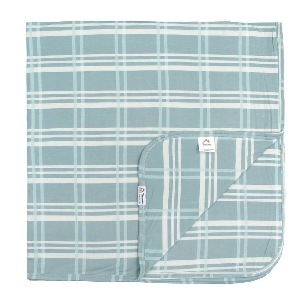 NEW EMERSON AND FRIENDS plaid luxury bamboo blanket in blue